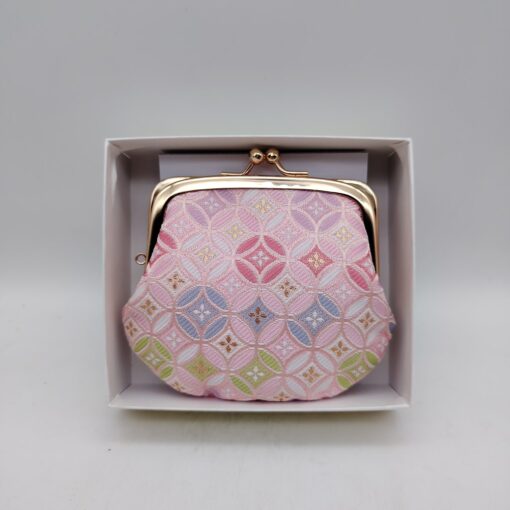 Portamonete artigianale da Kyoto M - Rosa con fantasia shippou