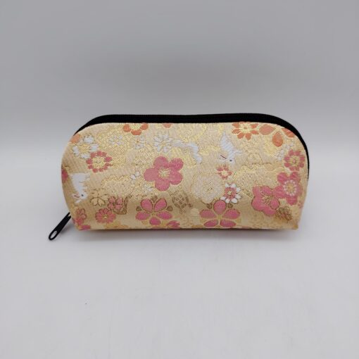 Portaocchiali con zip artigianale da Kyoto - Dorato con coniglietti e fiori