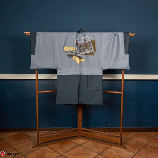 Haori da uomo in seta blu con stampa di Hiroshige