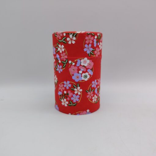Porta tè in carta washi M - rosso con sakura, ume e kiku