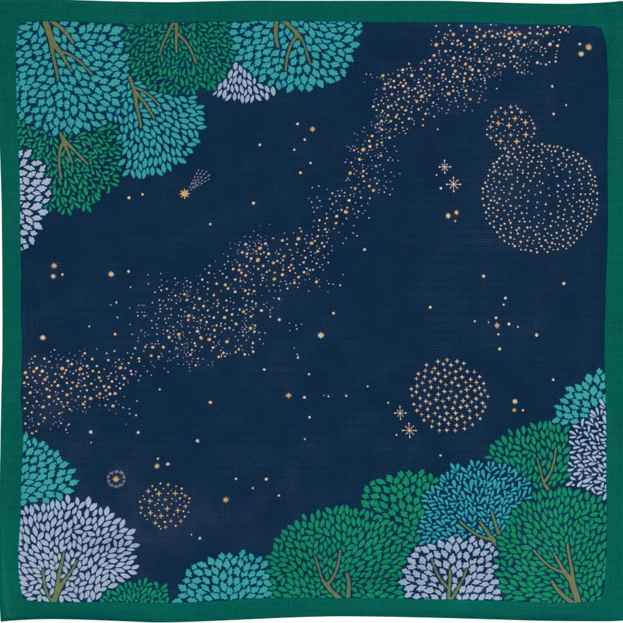 Furoshiki Hime Musubi - Foresta stellata in cotone organico blu notte | 70cm